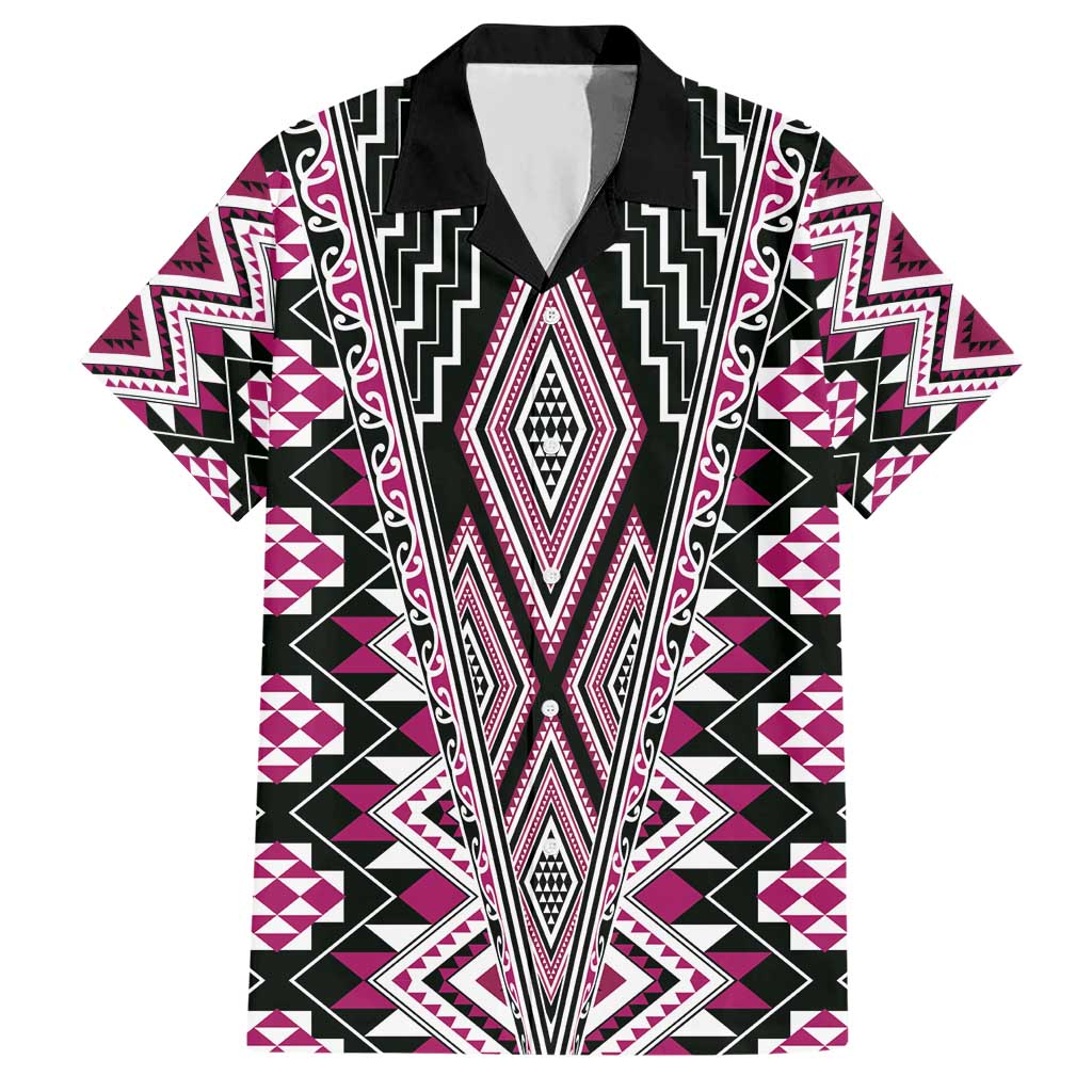 Pink Aotearoa Tukutuku and Poutama Motif Hawaiian Shirt LT03 Pink - Polynesian Pride