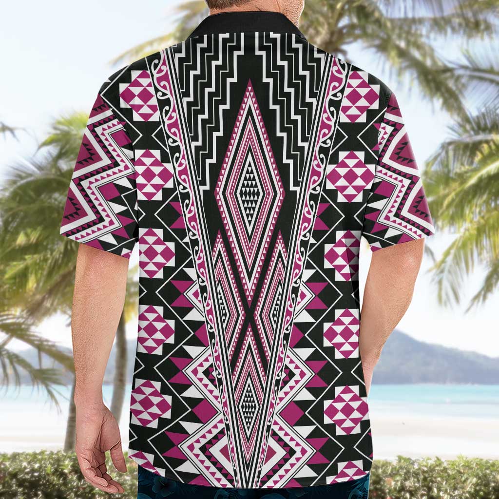 Pink Aotearoa Tukutuku and Poutama Motif Hawaiian Shirt LT03 - Polynesian Pride