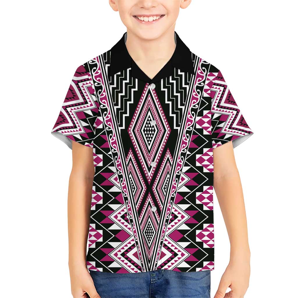 Pink Aotearoa Tukutuku and Poutama Motif Hawaiian Shirt LT03 - Polynesian Pride