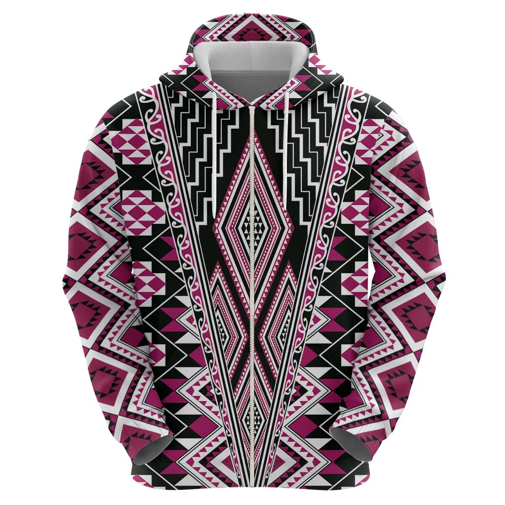 Pink Aotearoa Tukutuku and Poutama Motif Hoodie
