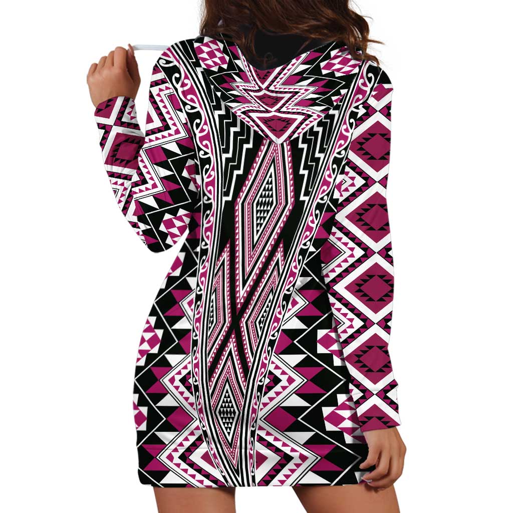 Pink Aotearoa Tukutuku and Poutama Motif Hoodie Dress LT03 - Polynesian Pride