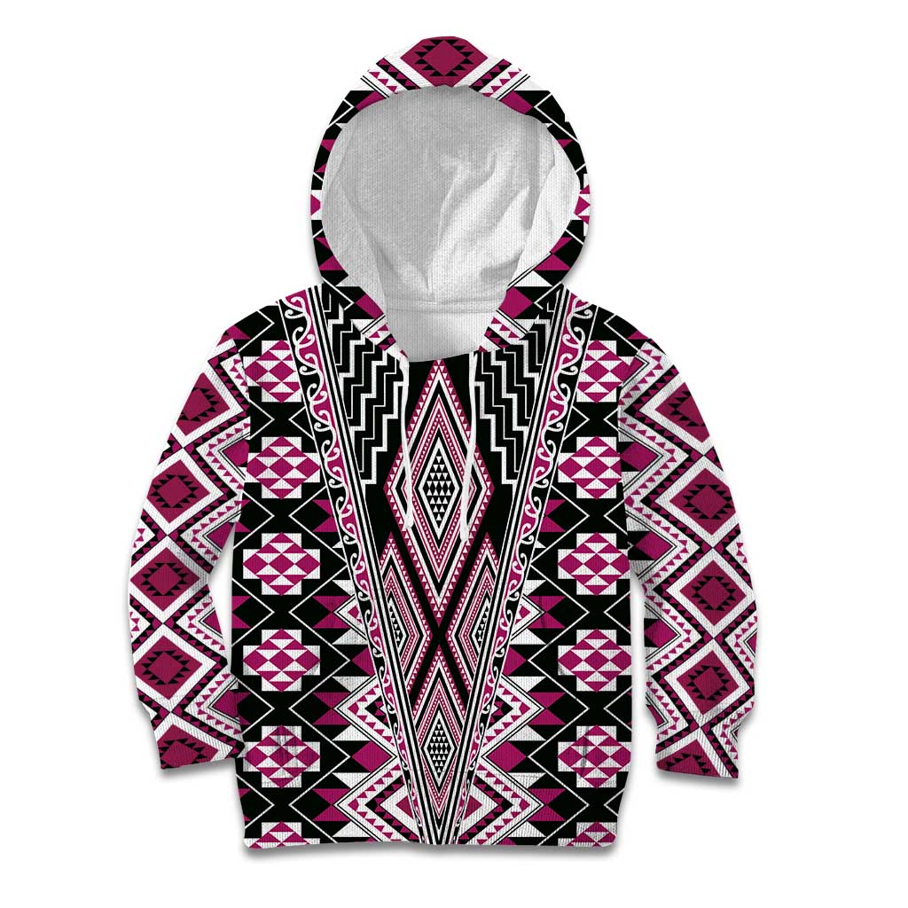 Pink Aotearoa Tukutuku and Poutama Motif Kid Hoodie