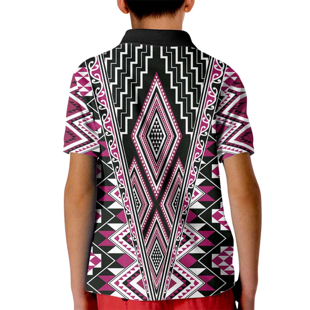Pink Aotearoa Tukutuku and Poutama Motif Kid Polo Shirt