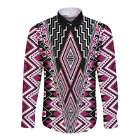 Pink Aotearoa Tukutuku and Poutama Motif Long Sleeve Button Shirt LT03 Unisex Pink - Polynesian Pride