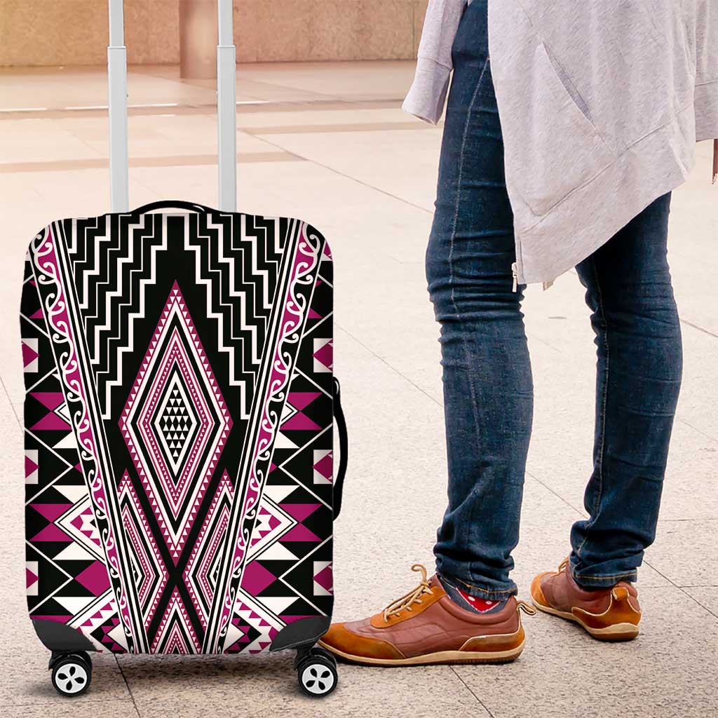 Pink Aotearoa Tukutuku and Poutama Motif Luggage Cover