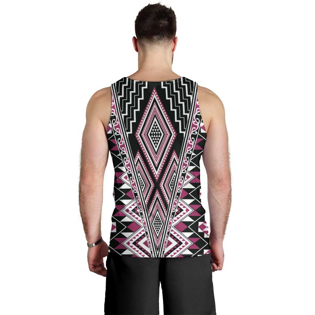 Pink Aotearoa Tukutuku and Poutama Motif Men Tank Top LT03 - Polynesian Pride