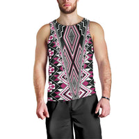 Pink Aotearoa Tukutuku and Poutama Motif Men Tank Top LT03 - Polynesian Pride