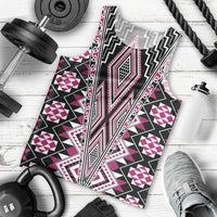 Pink Aotearoa Tukutuku and Poutama Motif Men Tank Top LT03 - Polynesian Pride