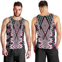 Pink Aotearoa Tukutuku and Poutama Motif Men Tank Top LT03 - Polynesian Pride