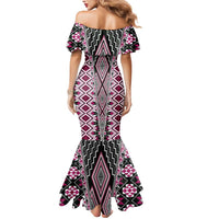 Pink Aotearoa Tukutuku and Poutama Motif Mermaid Dress