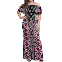 Pink Aotearoa Tukutuku and Poutama Motif Off Shoulder Maxi Dress LT03 Women Pink - Polynesian Pride