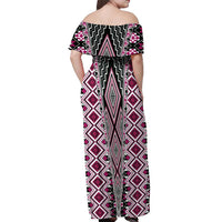 Pink Aotearoa Tukutuku and Poutama Motif Off Shoulder Maxi Dress LT03 - Polynesian Pride