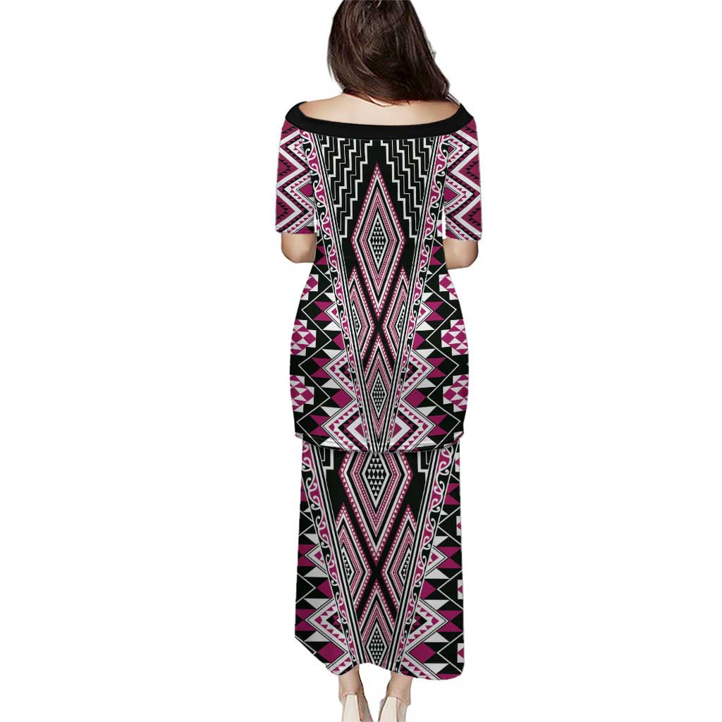 Pink Aotearoa Tukutuku and Poutama Motif Puletasi LT03 - Polynesian Pride