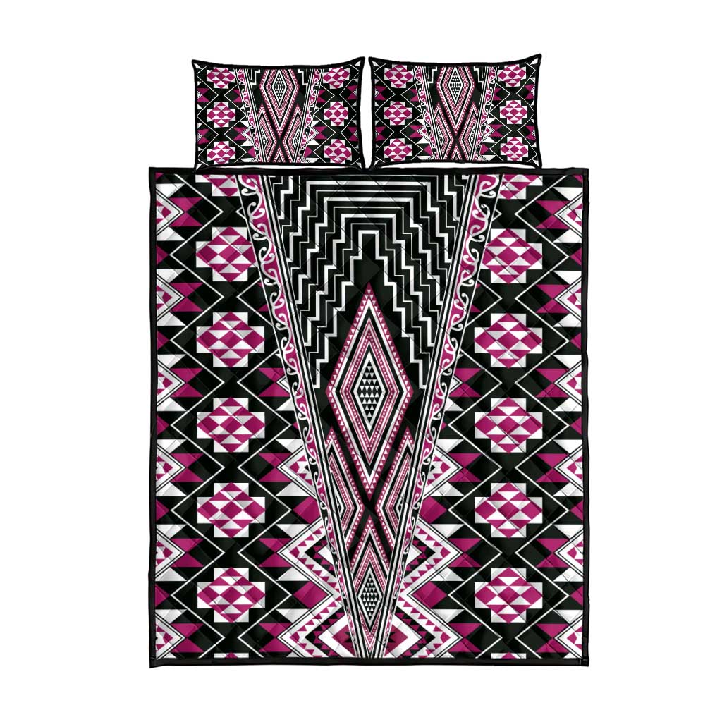 Pink Aotearoa Tukutuku and Poutama Motif Quilt Bed Set LT03 - Polynesian Pride
