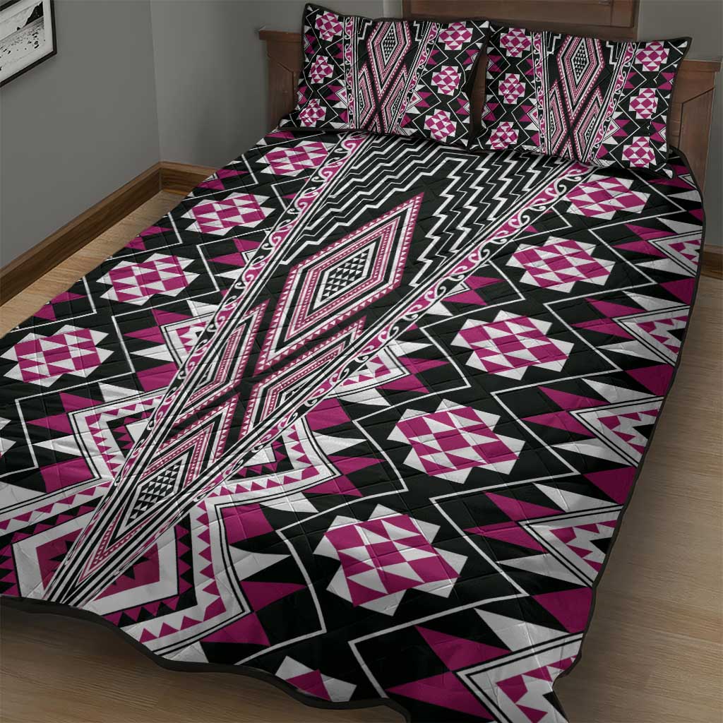 Pink Aotearoa Tukutuku and Poutama Motif Quilt Bed Set LT03 - Polynesian Pride