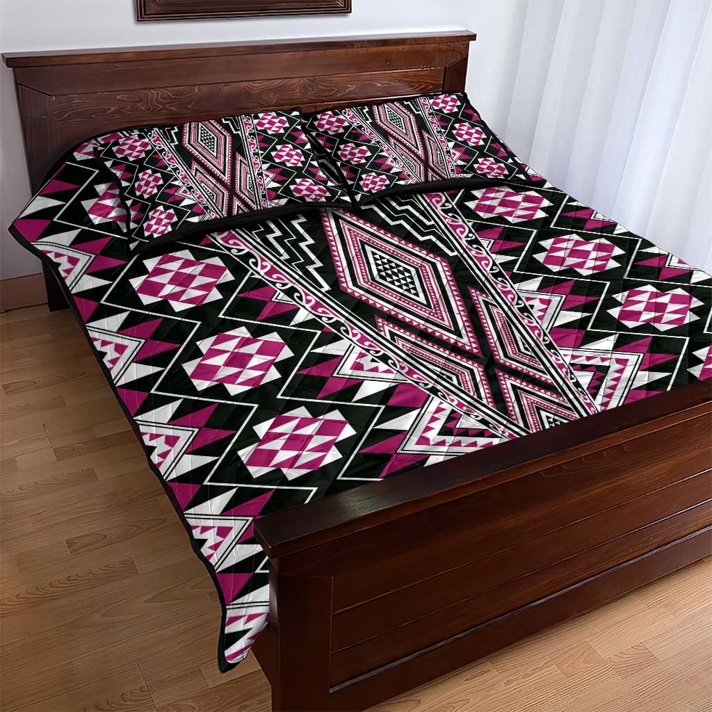 Pink Aotearoa Tukutuku and Poutama Motif Quilt Bed Set LT03 - Polynesian Pride