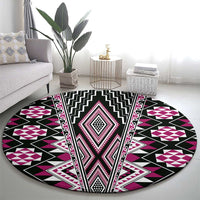 Pink Aotearoa Tukutuku and Poutama Motif Round Carpet
