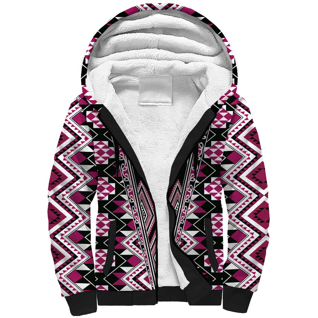 Pink Aotearoa Tukutuku and Poutama Motif Sherpa Hoodie LT03 Unisex Pink - Polynesian Pride