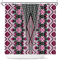 Pink Aotearoa Tukutuku and Poutama Motif Shower Curtain