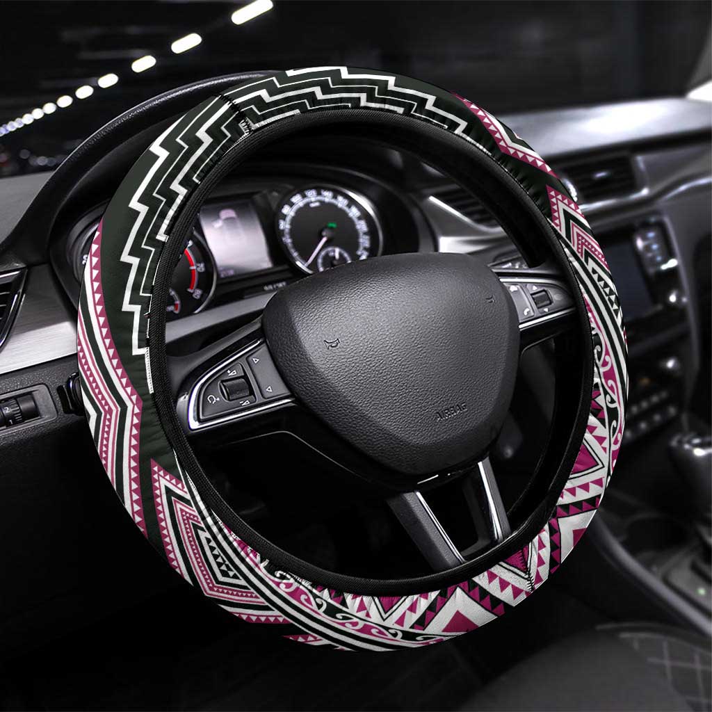 Pink Aotearoa Tukutuku and Poutama Motif Steering Wheel Cover LT03 Universal Fit Pink - Polynesian Pride