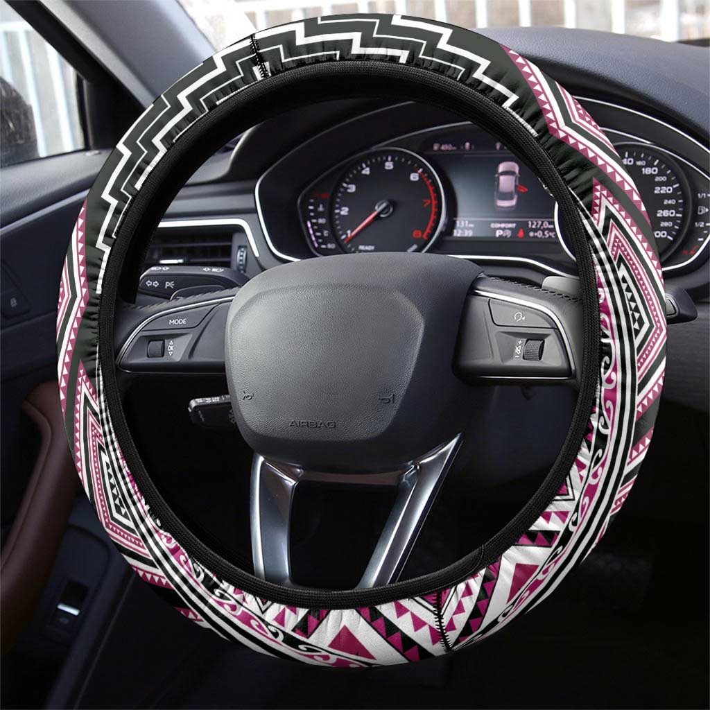 Pink Aotearoa Tukutuku and Poutama Motif Steering Wheel Cover LT03 - Polynesian Pride