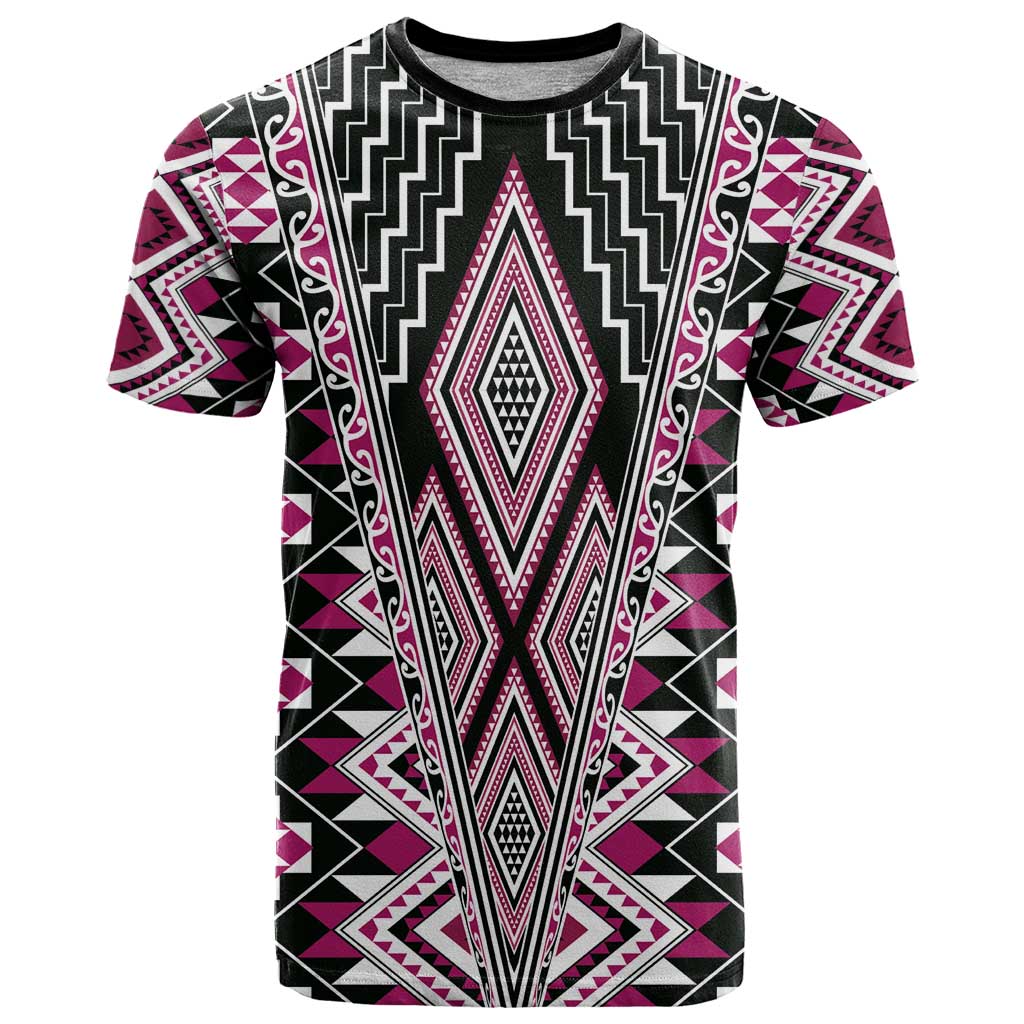 Pink Aotearoa Tukutuku and Poutama Motif T Shirt