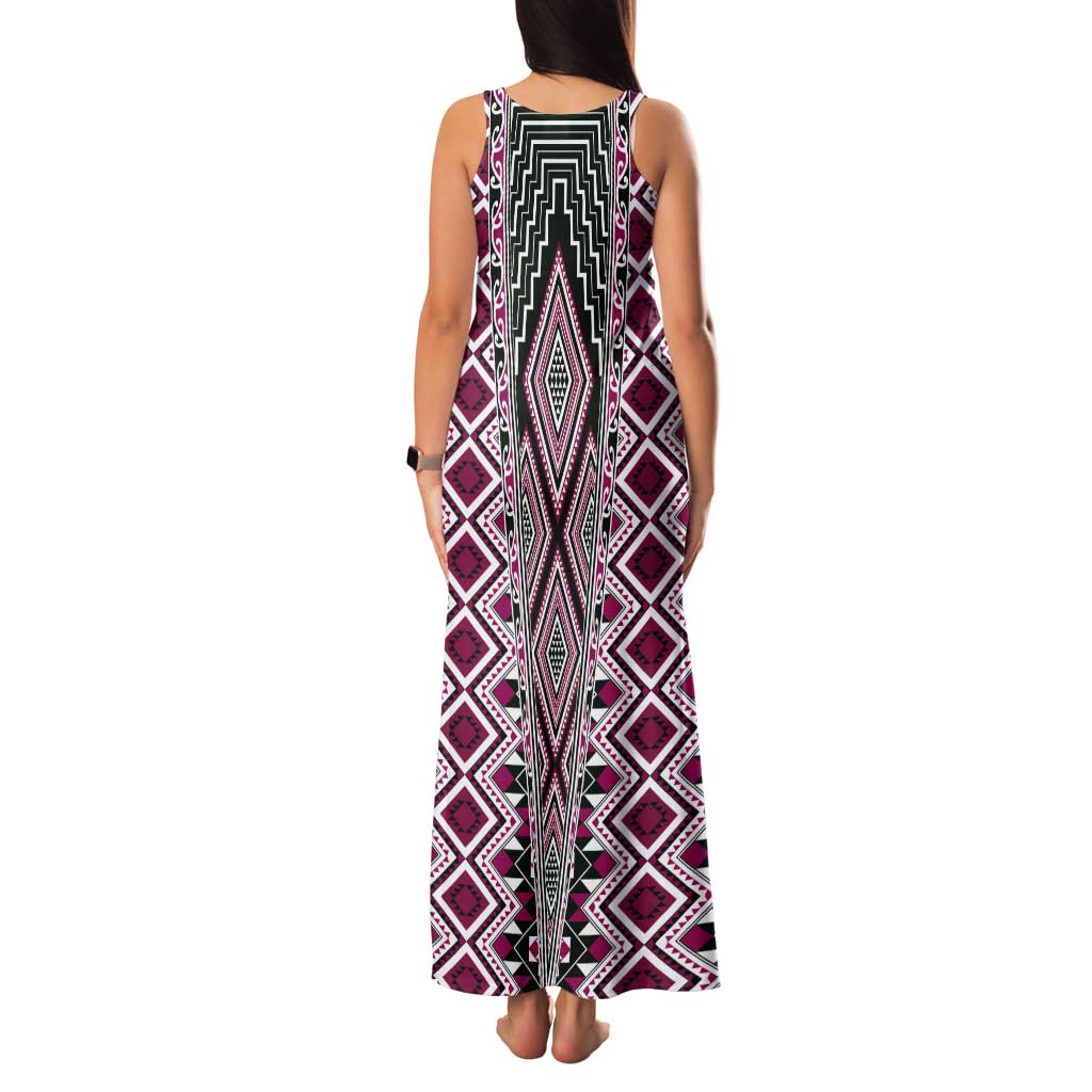 Pink Aotearoa Tukutuku and Poutama Motif Tank Maxi Dress LT03 - Polynesian Pride