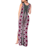 Pink Aotearoa Tukutuku and Poutama Motif Tank Maxi Dress LT03 - Polynesian Pride