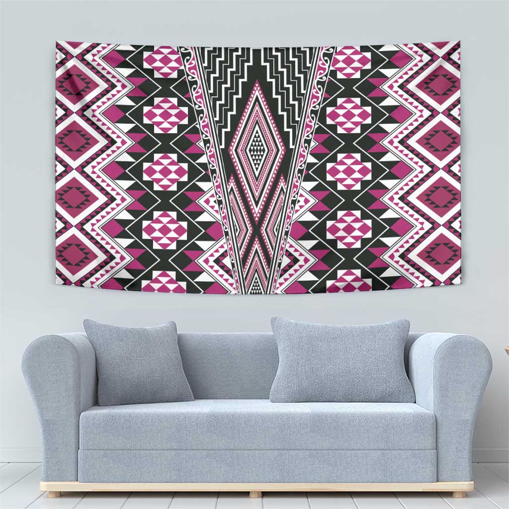 Pink Aotearoa Tukutuku and Poutama Motif Tapestry