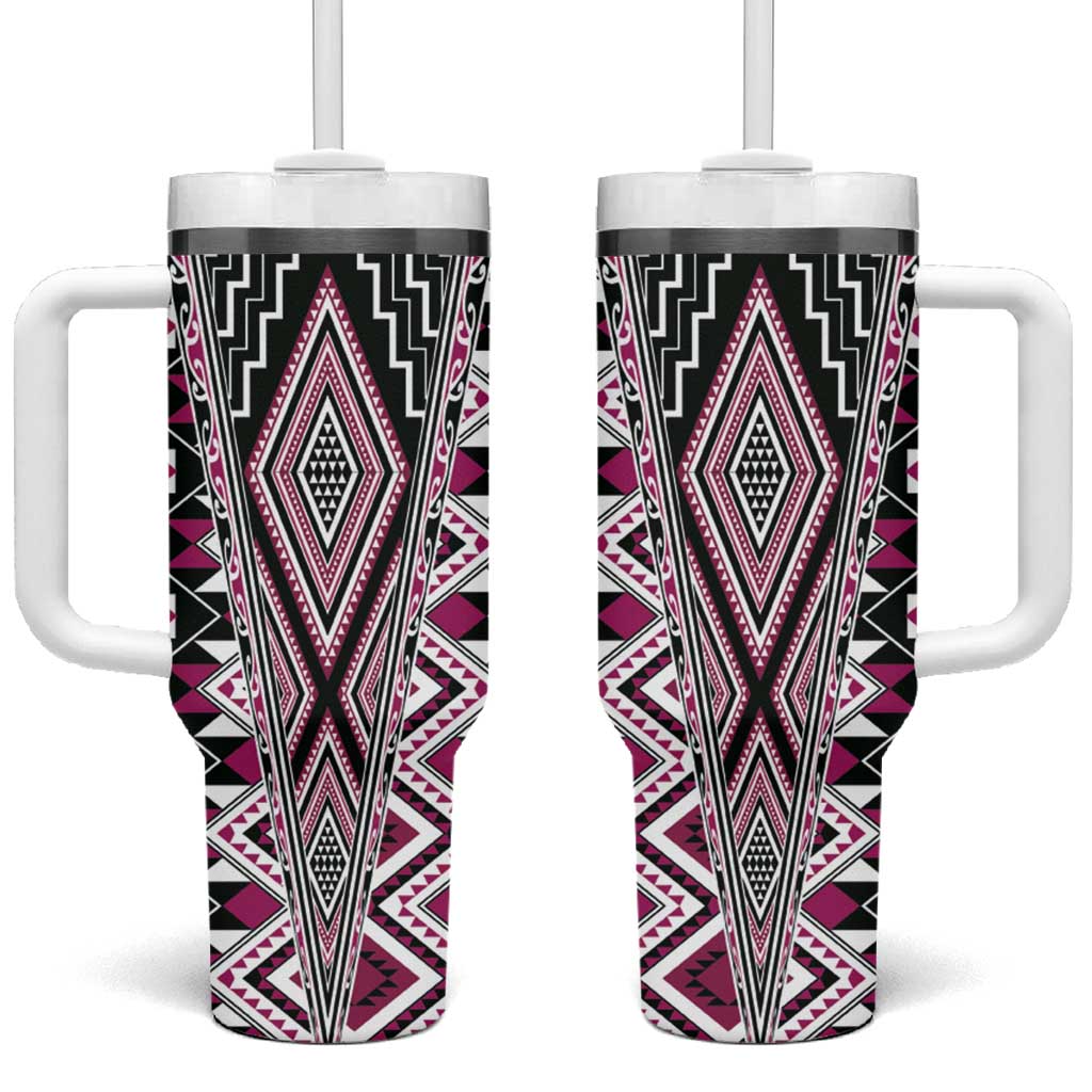 Pink Aotearoa Tukutuku and Poutama Motif Tumbler With Handle LT03 One Size: 40 oz Pink - Polynesian Pride