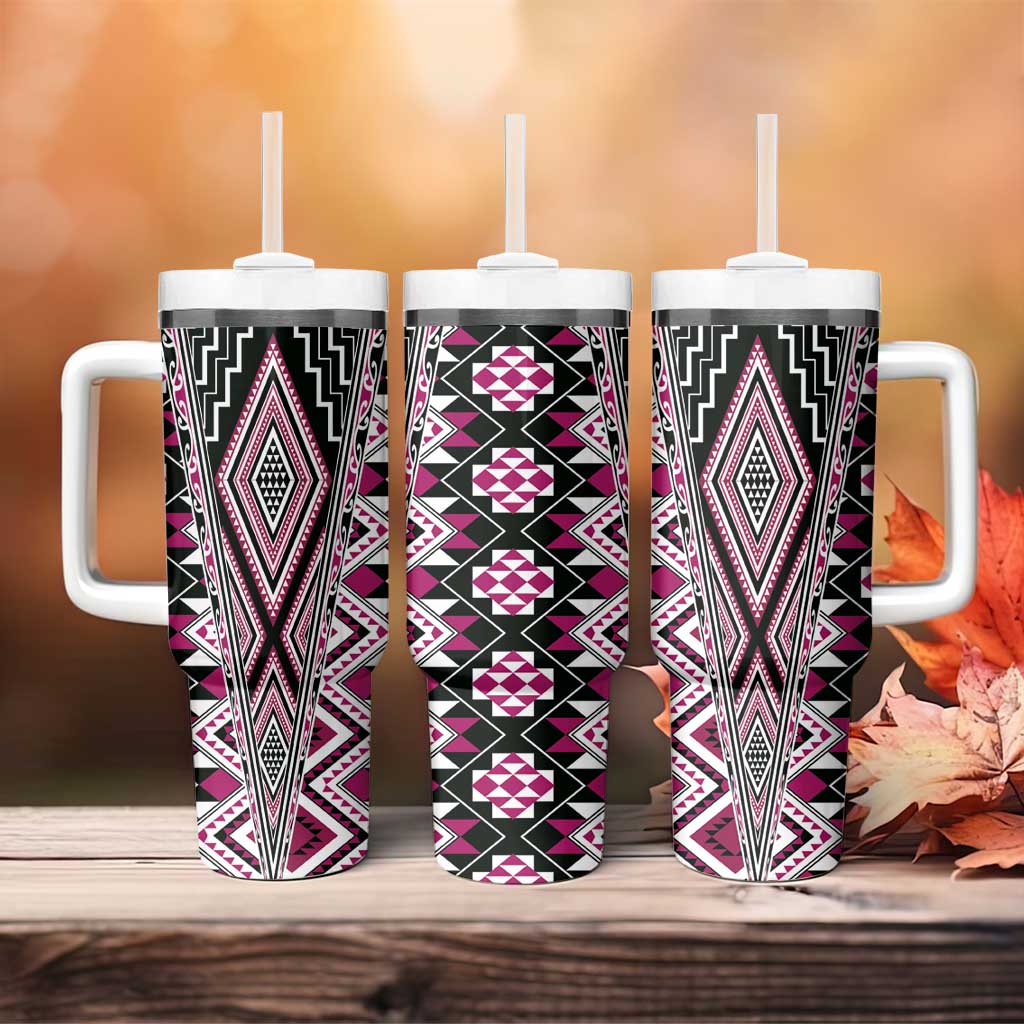 Pink Aotearoa Tukutuku and Poutama Motif Tumbler With Handle LT03 - Polynesian Pride