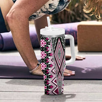 Pink Aotearoa Tukutuku and Poutama Motif Tumbler With Handle LT03 - Polynesian Pride