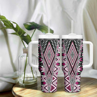 Pink Aotearoa Tukutuku and Poutama Motif Tumbler With Handle LT03 - Polynesian Pride
