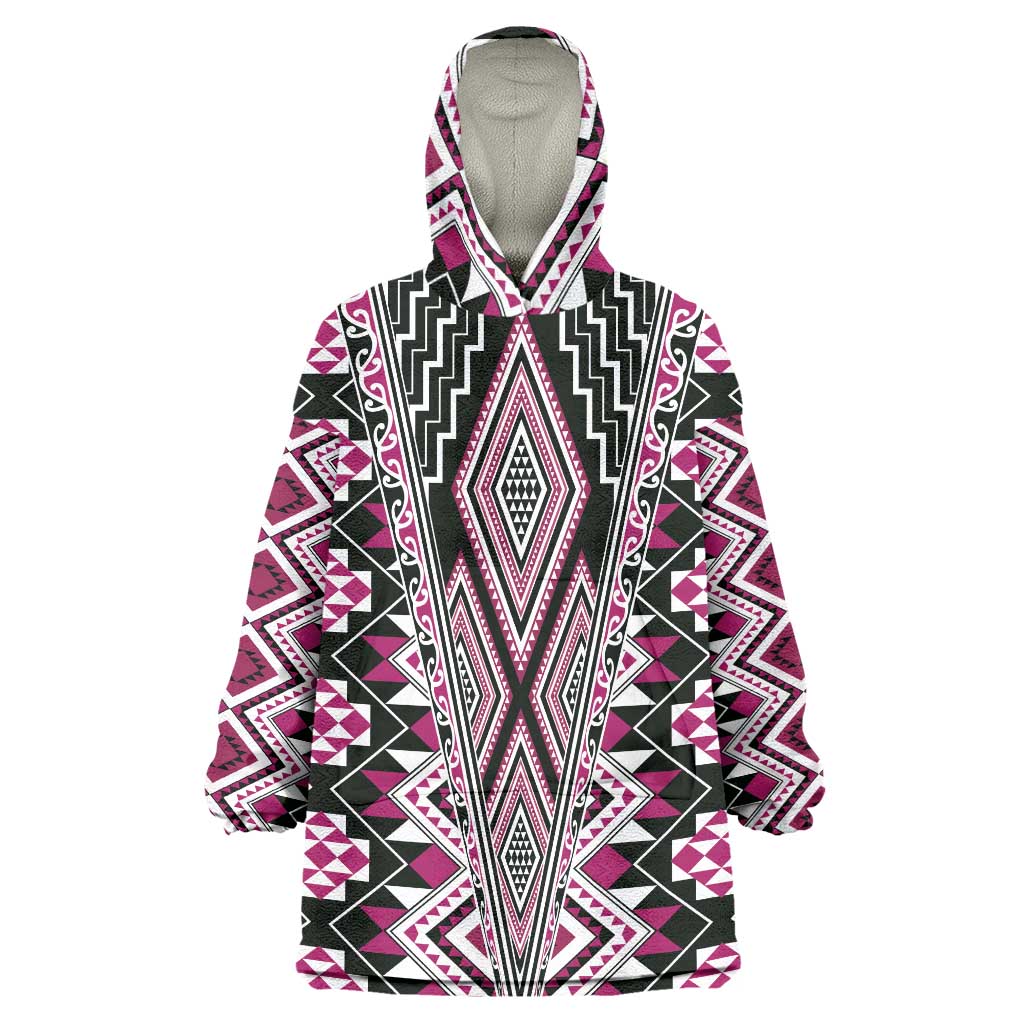 Pink Aotearoa Tukutuku and Poutama Motif Wearable Blanket Hoodie LT03 One Size Pink - Polynesian Pride