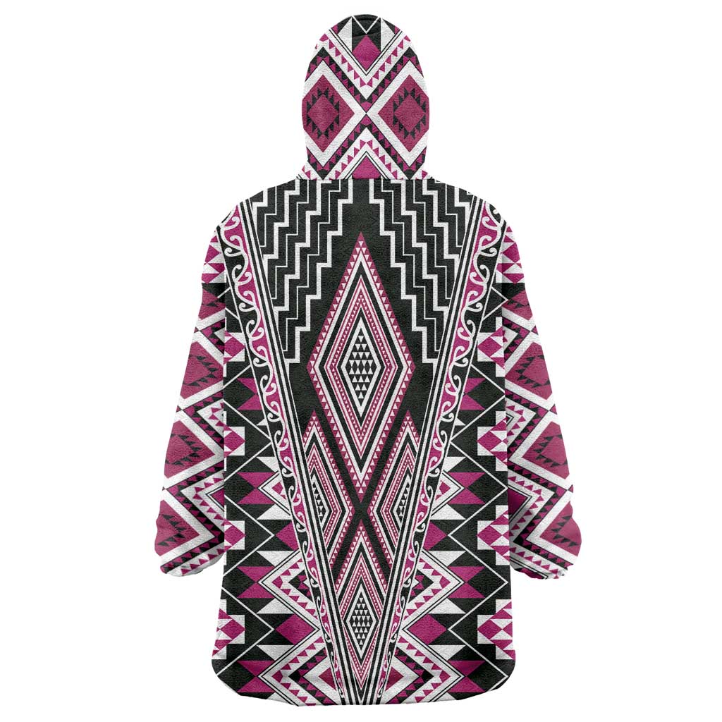 Pink Aotearoa Tukutuku and Poutama Motif Wearable Blanket Hoodie LT03 - Polynesian Pride