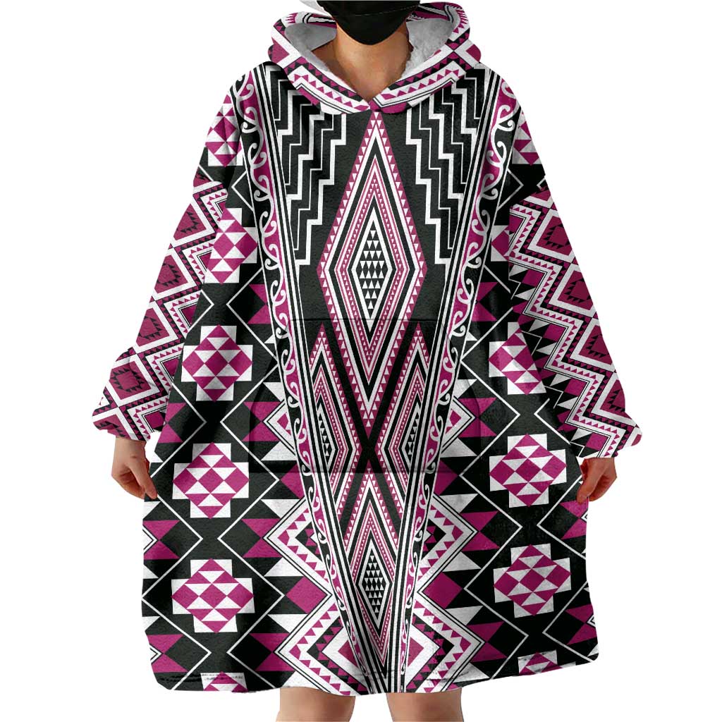 Pink Aotearoa Tukutuku and Poutama Motif Wearable Blanket Hoodie LT03 - Polynesian Pride