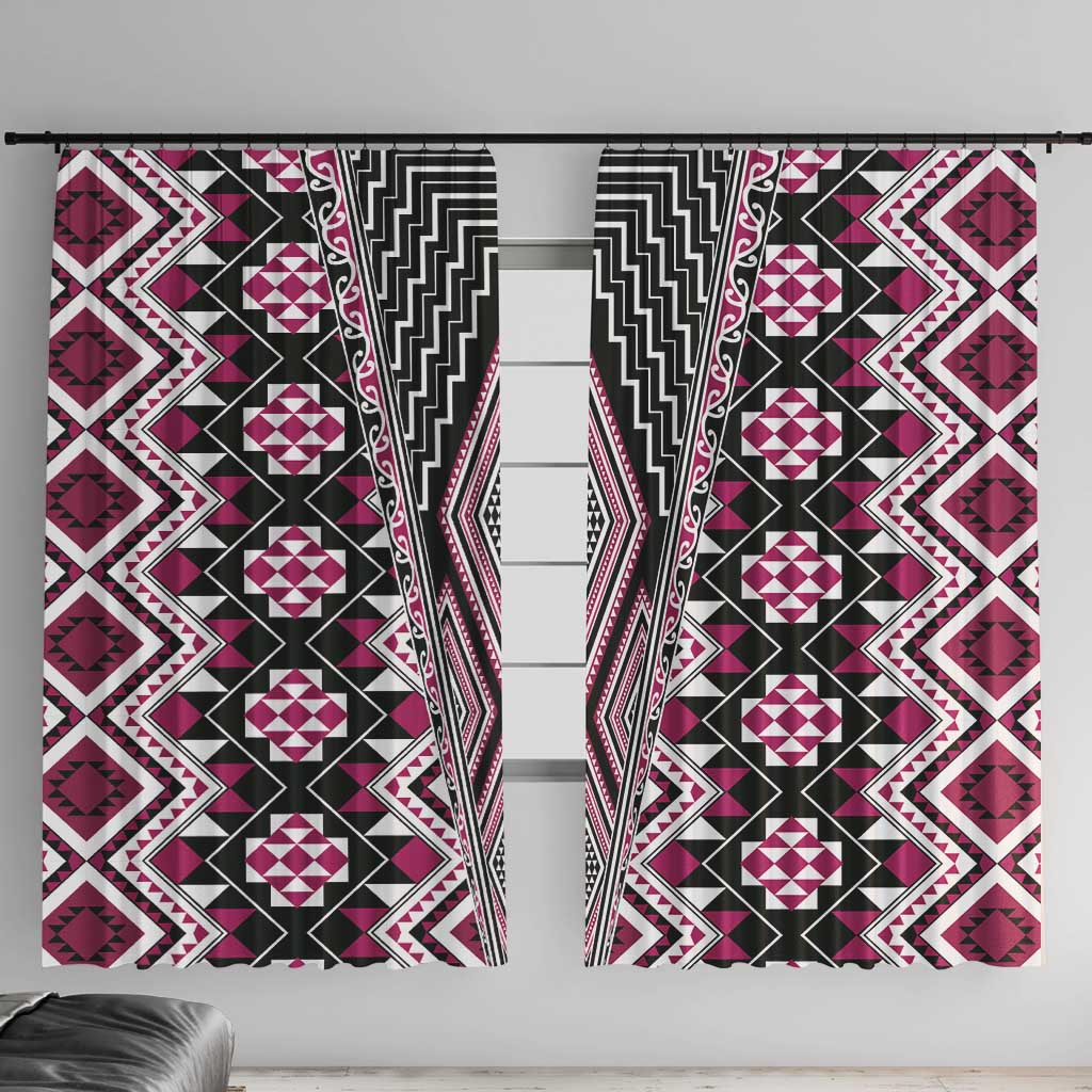 Pink Aotearoa Tukutuku and Poutama Motif Window Curtain