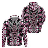Pink Aotearoa Tukutuku and Poutama Motif Zip Hoodie