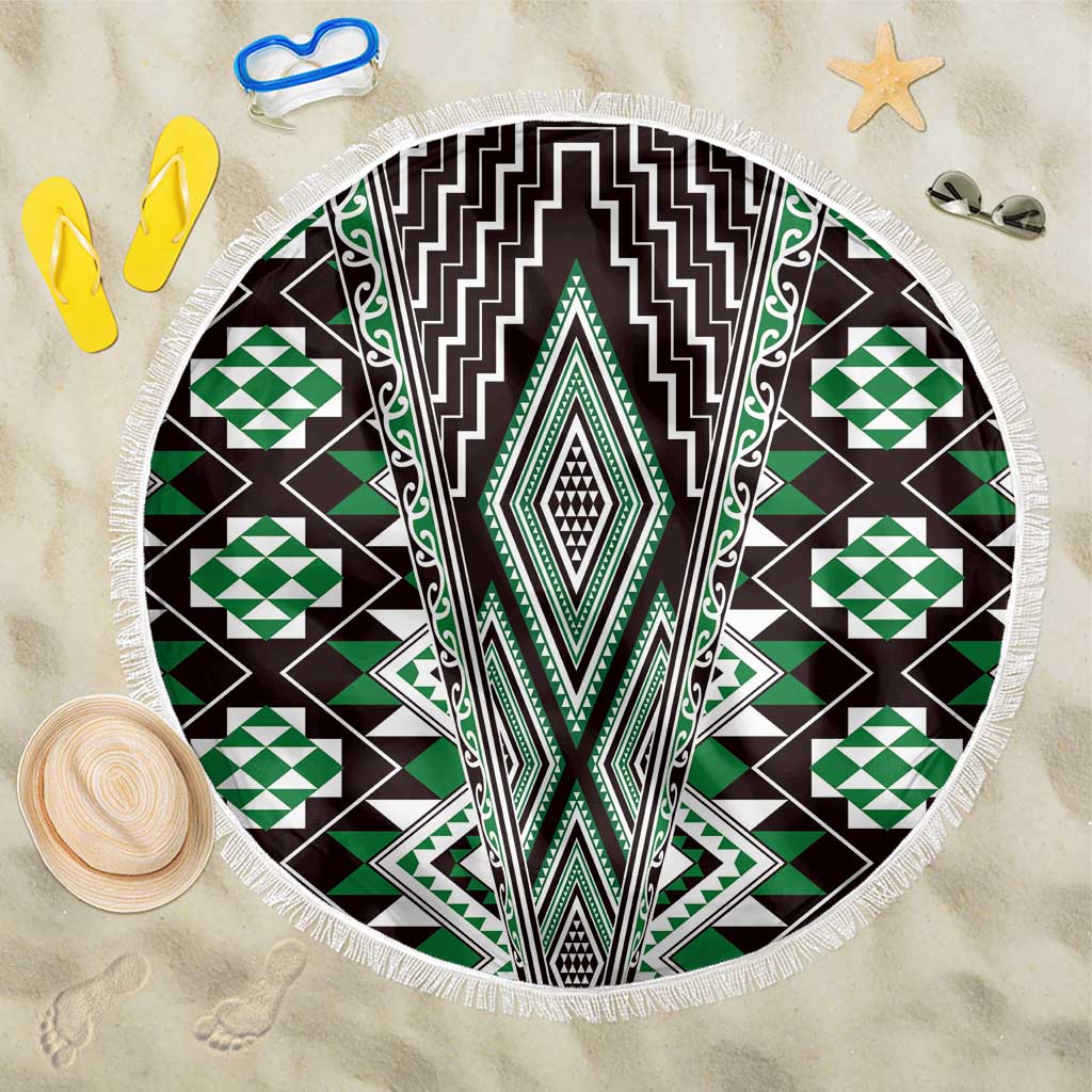 Green Aotearoa Tukutuku and Poutama Motif Beach Blanket LT03 One Size 150cm Green - Polynesian Pride