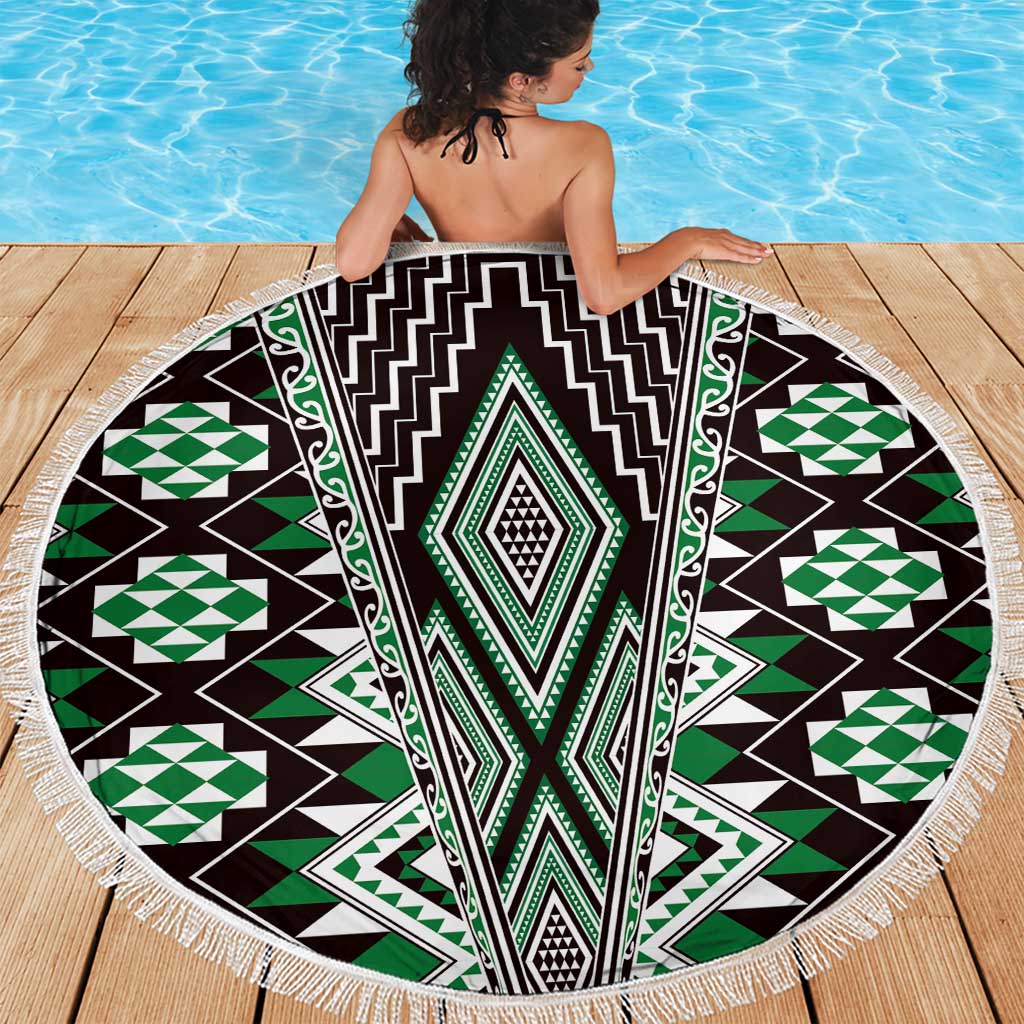 Green Aotearoa Tukutuku and Poutama Motif Beach Blanket LT03 - Polynesian Pride