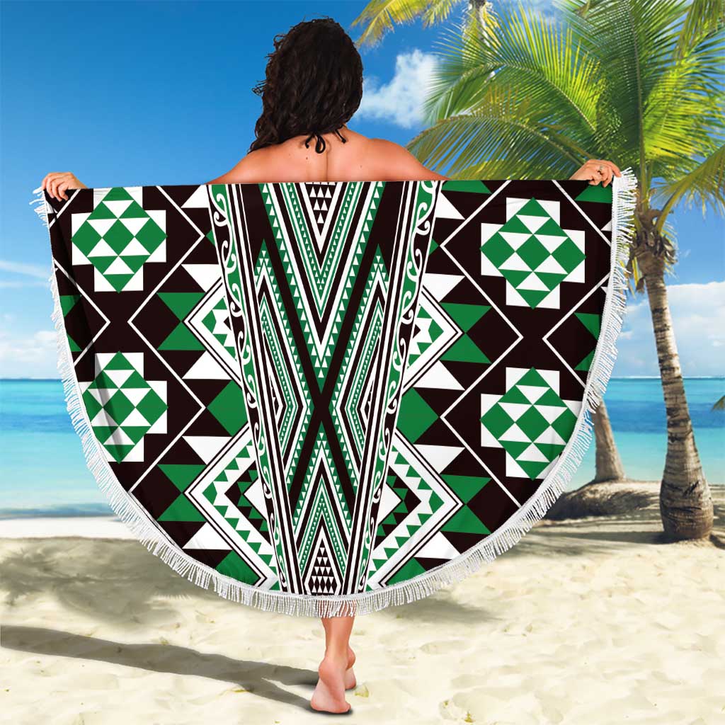 Green Aotearoa Tukutuku and Poutama Motif Beach Blanket LT03 - Polynesian Pride