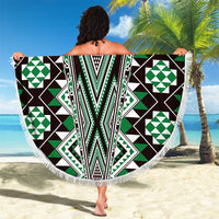 Green Aotearoa Tukutuku and Poutama Motif Beach Blanket LT03 - Polynesian Pride