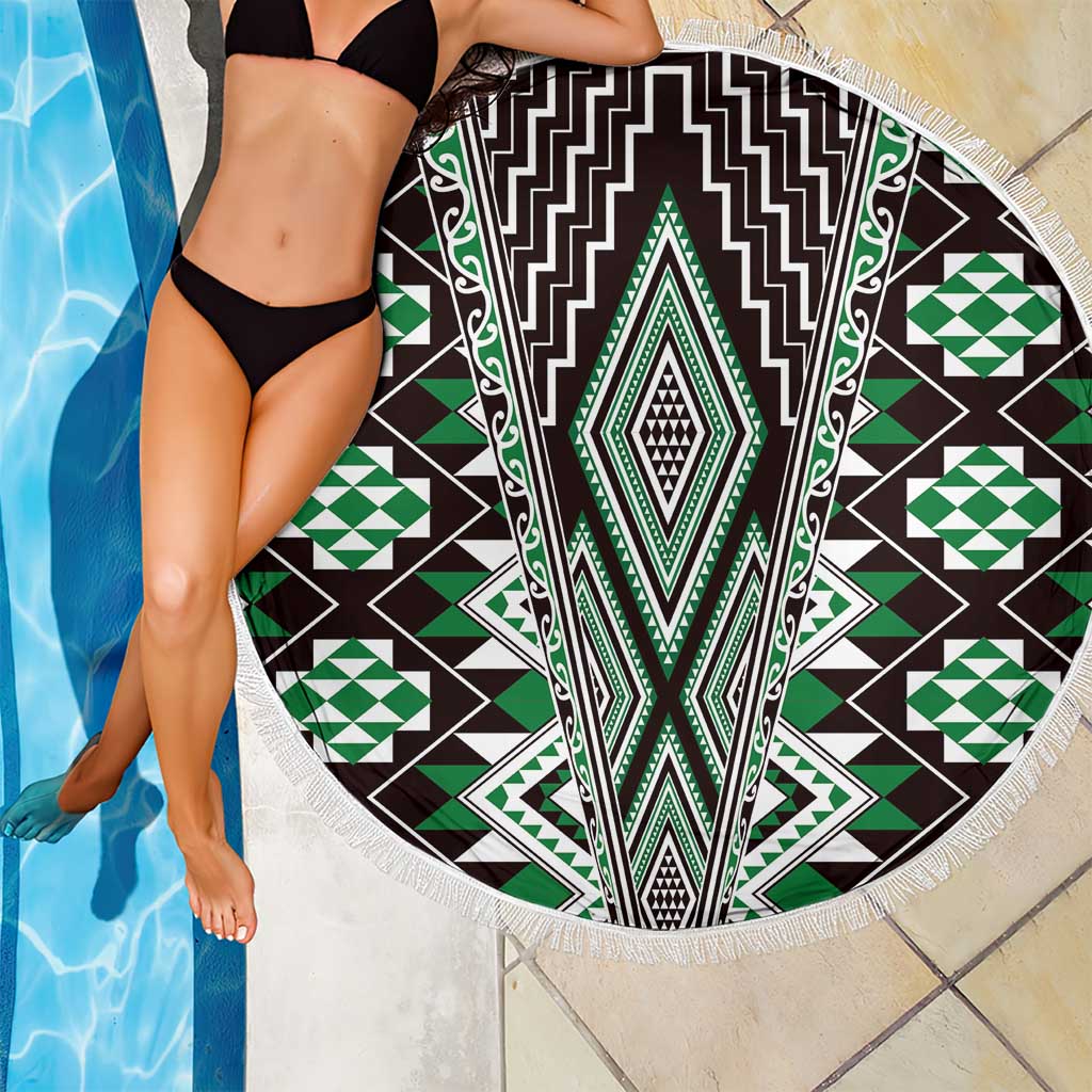Green Aotearoa Tukutuku and Poutama Motif Beach Blanket LT03 - Polynesian Pride