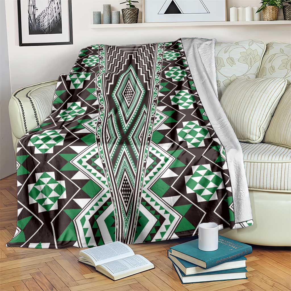 Green Aotearoa Tukutuku and Poutama Motif Blanket LT03 Green - Polynesian Pride