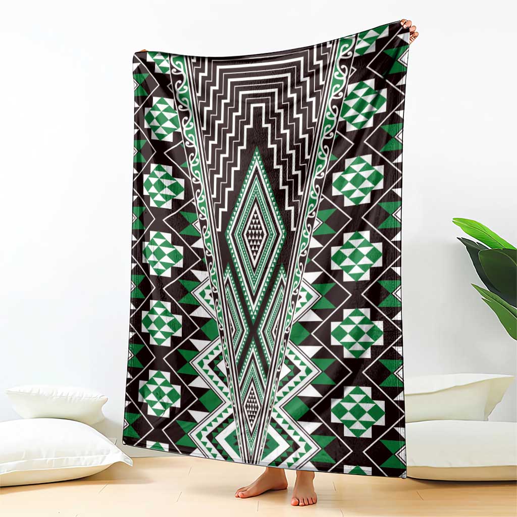 Green Aotearoa Tukutuku and Poutama Motif Blanket LT03 - Polynesian Pride
