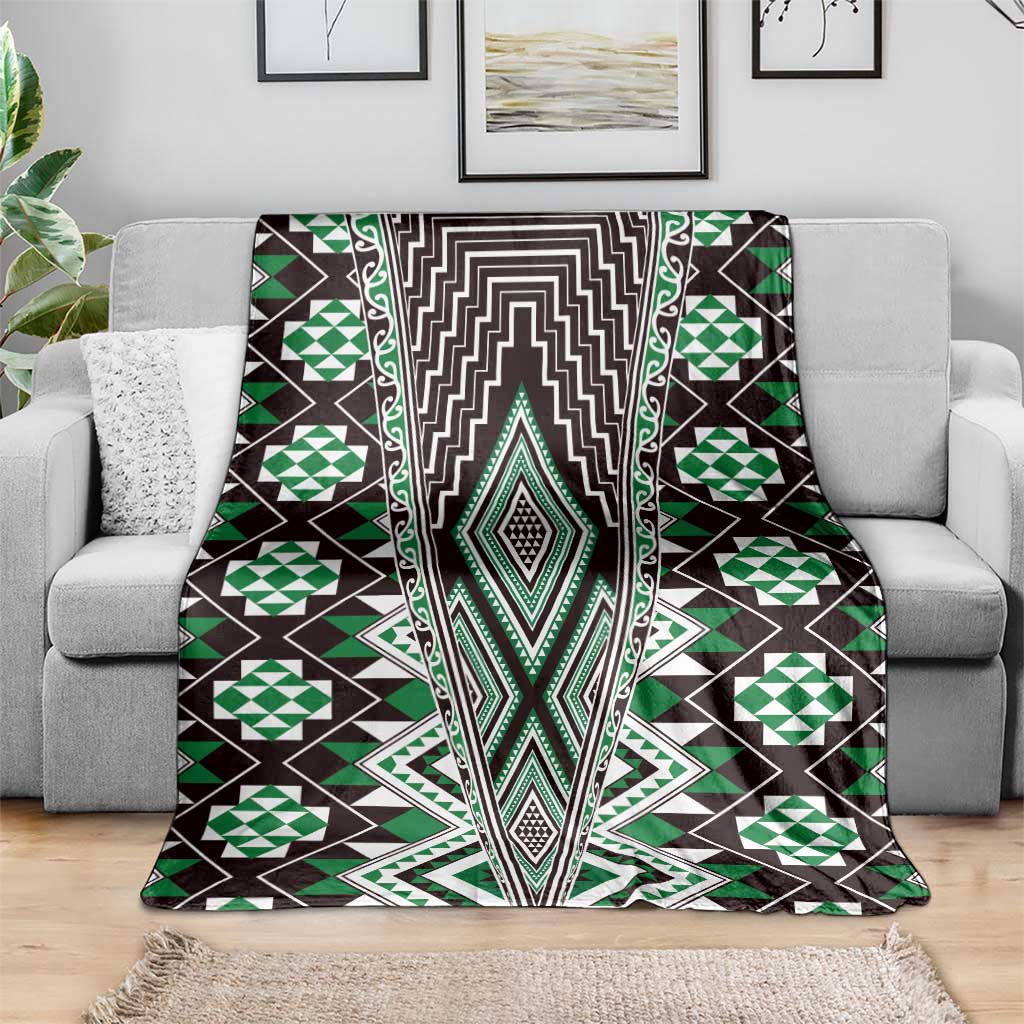 Green Aotearoa Tukutuku and Poutama Motif Blanket LT03 - Polynesian Pride