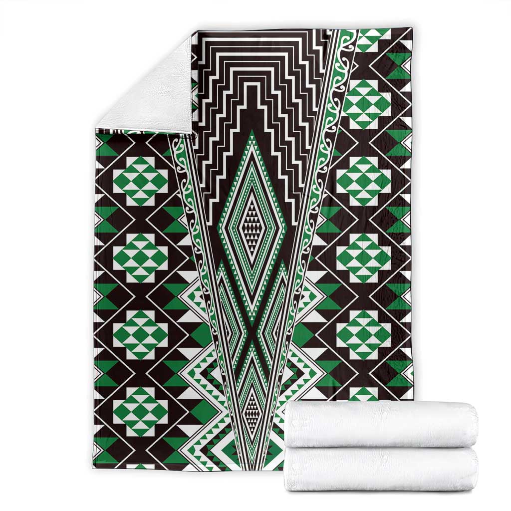 Green Aotearoa Tukutuku and Poutama Motif Blanket LT03 - Polynesian Pride