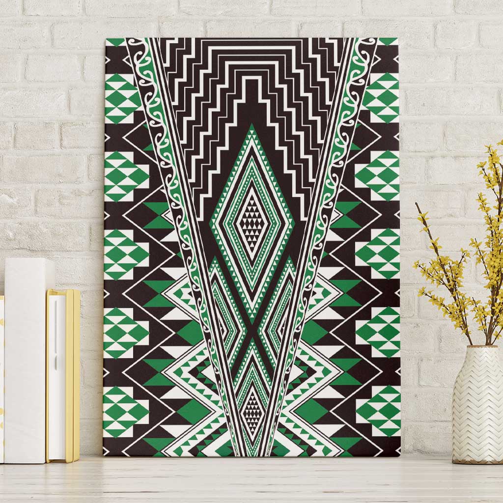 Green Aotearoa Tukutuku and Poutama Motif Canvas Wall Art LT03 Without Frame Green - Polynesian Pride