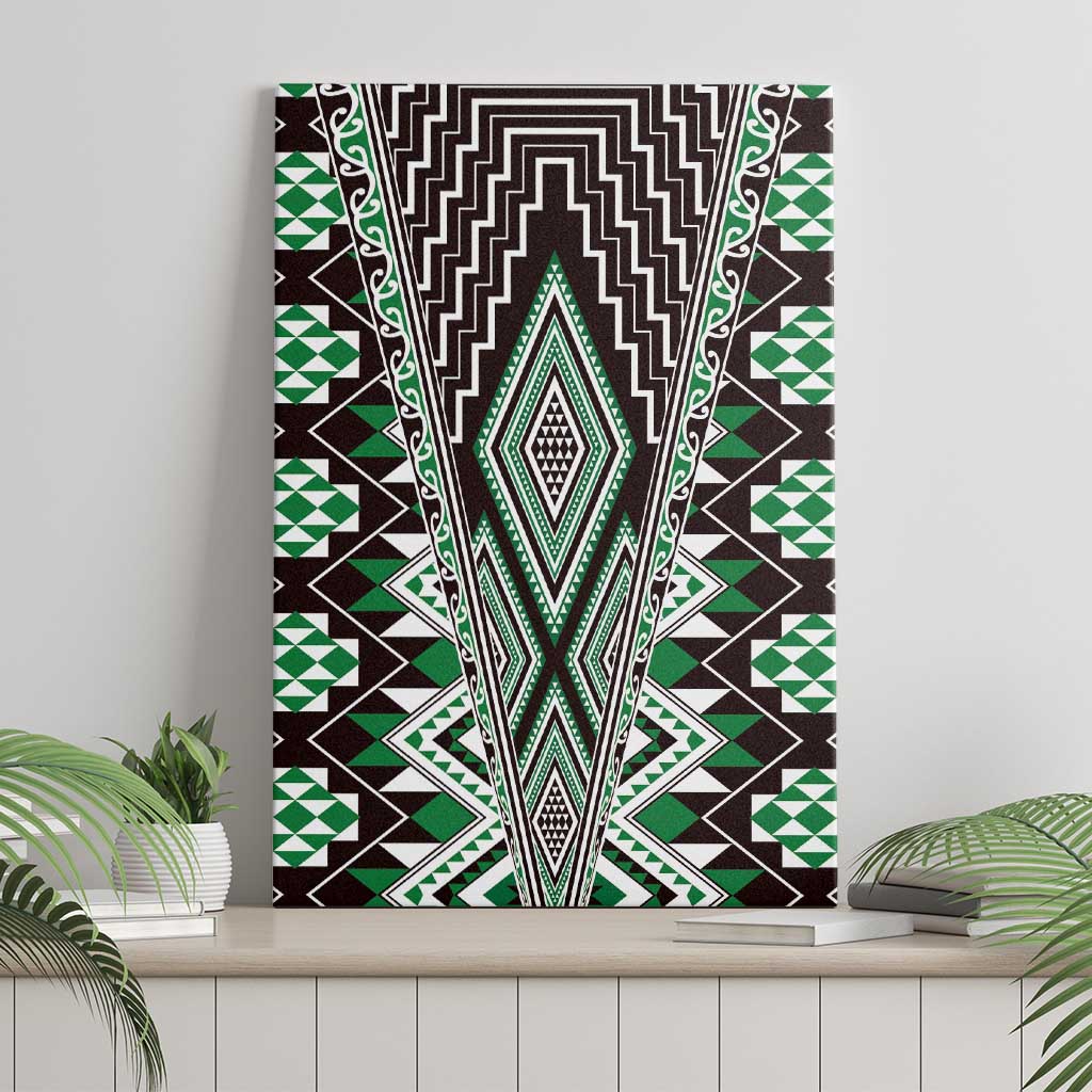 Green Aotearoa Tukutuku and Poutama Motif Canvas Wall Art LT03 - Polynesian Pride