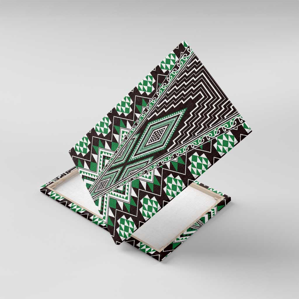 Green Aotearoa Tukutuku and Poutama Motif Canvas Wall Art LT03 With Frame Green - Polynesian Pride